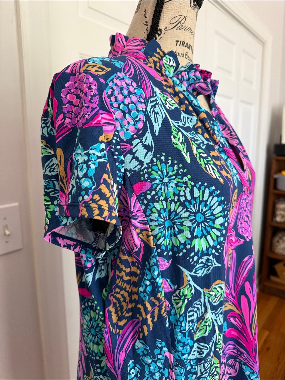 Lilly Pulitzer Navy Maxi Dress & Shorts with Pink & Turquoise Floral Print - Picture 5 of 9